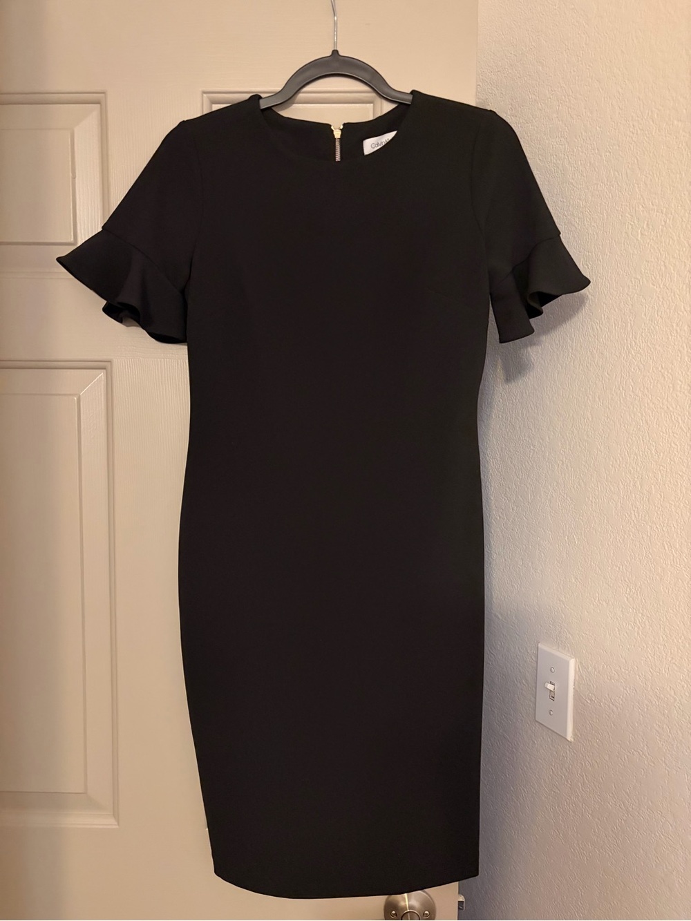 Calvin Klein Black Ruffle Sleeve Midi Dress